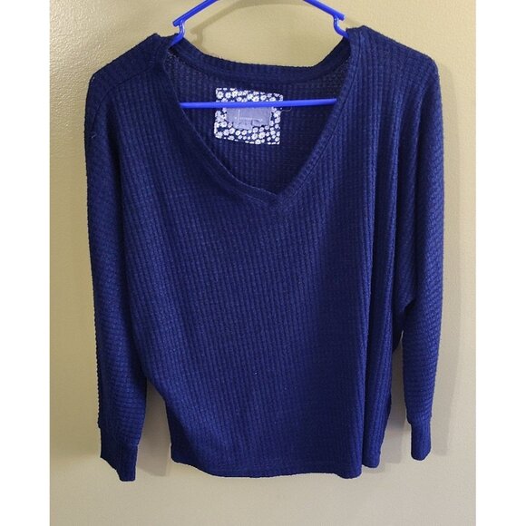 Anthropologie Cropped Long Slv V Neck Waffle Knit Top Size S Casual Y2K Preppy - Picture 1 of 4